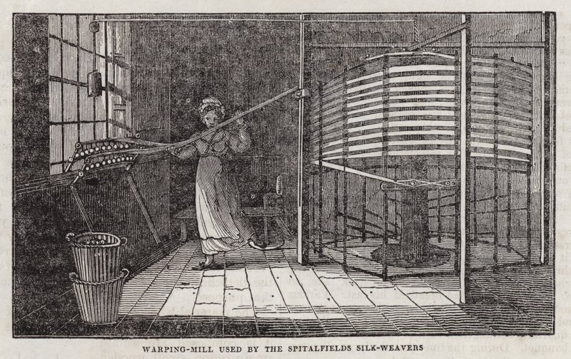 Moulin à ourdir utilisé par les tisserands de soie de Spitalfields - English School