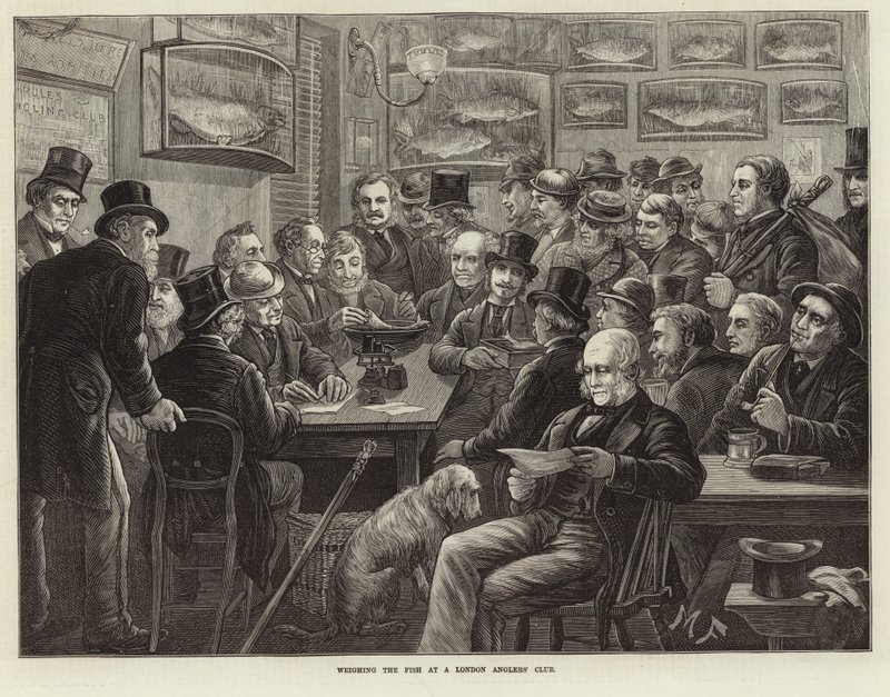 Pesée des poissons dans un club de pêcheurs de Londres - English School