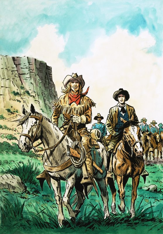 William Cody mène une colonne de cavaliers américains - English School