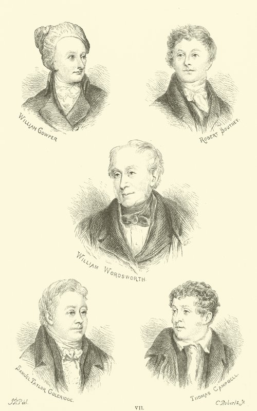 William Cowper, Robert Southey, William Wordsworth, Samuel Taylor Coleridge, Thomas Campbell - English School