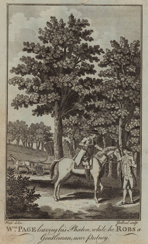William Page quittant son Phaéton pour voler un gentleman près de Putney - English School