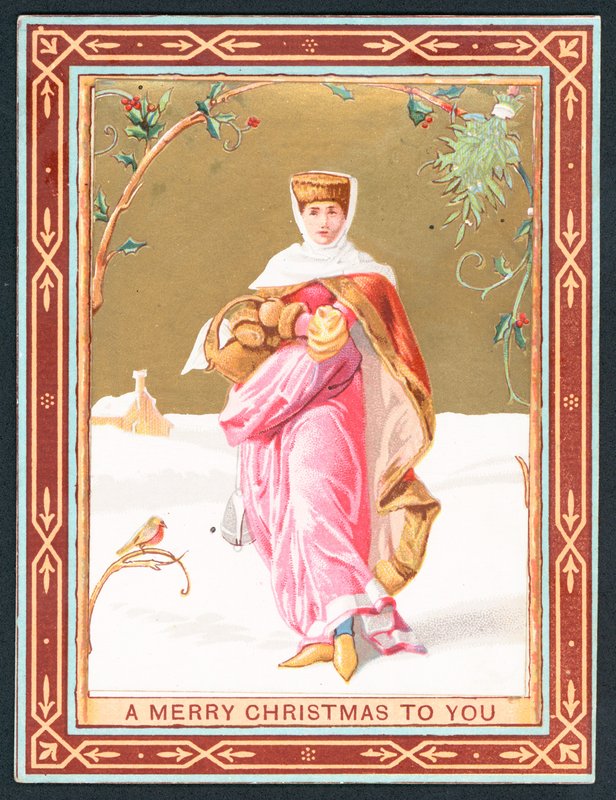 Femme portant un panier dans la neige - English School