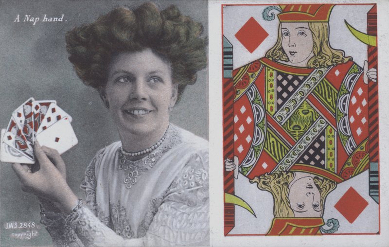 Femme avec des cartes à jouer et le valet de carreau - English School