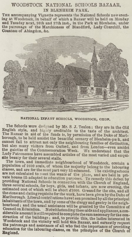Bazar des écoles nationales de Woodstock, dans le parc de Blenheim (gravure) - English School