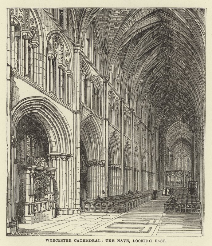 Cathédrale de Worcester, la nef, vue vers l