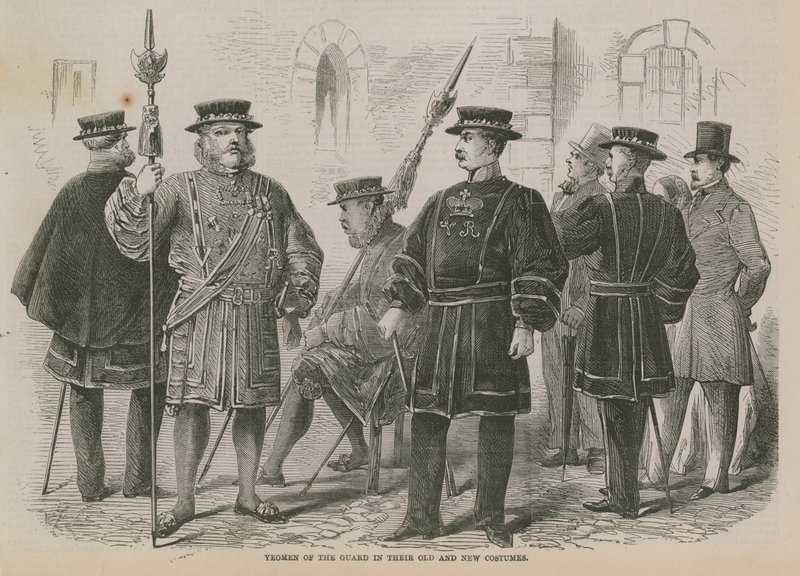 Yeomen de la Garde dans leurs anciens et nouveaux costumes - English School