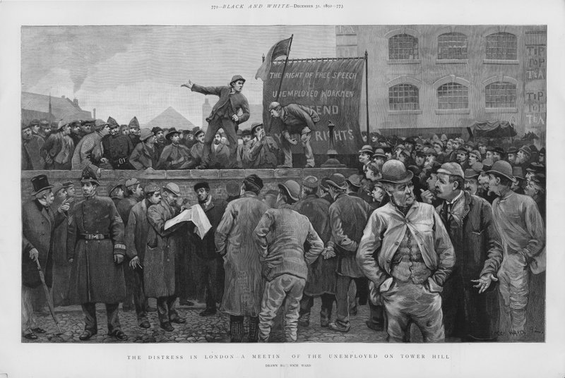Réunion de travailleurs au chômage à Tower Hill, Londres - Enoch Ward