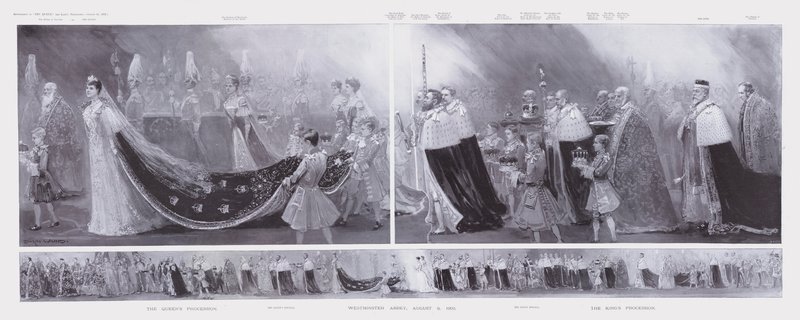 Les processions du Roi et de la Reine, couronnement du Roi Édouard VII et de la Reine Alexandra, Abbaye de Westminster, Londres - Enoch Ward