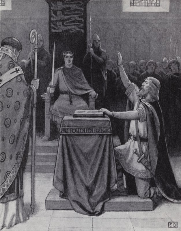 Harold Godwinson prêtant serment sur des reliques sacrées pour soutenir la revendication de Guillaume, duc de Normandie, au trône anglais - Ernest (after) Board