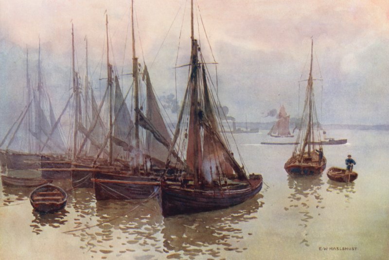 Rivière Thames : La flotte de crevettiers, Gravesend - Ernest William Haslehust
