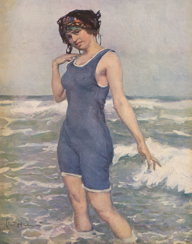 Femme se baignant dans la mer - Ernst (after) Heilemann