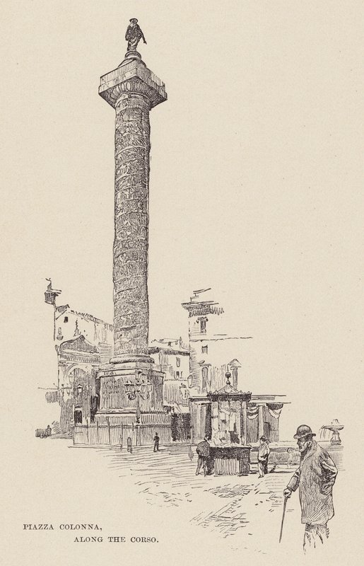 Piazza Colonna, le long du Corso (gravure) - Ettore Tito