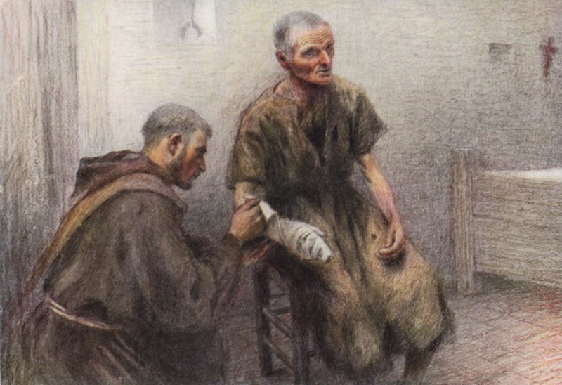 Frère Bentivoglia soigne un lépreux - Eugene (after) Burnand
