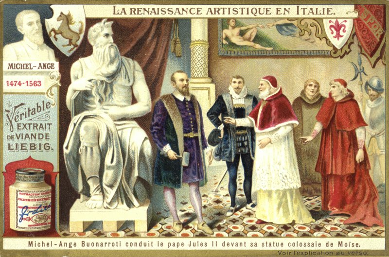 Michel-Ange montrant au Pape Jules II sa statue colossale de Moïse - European School