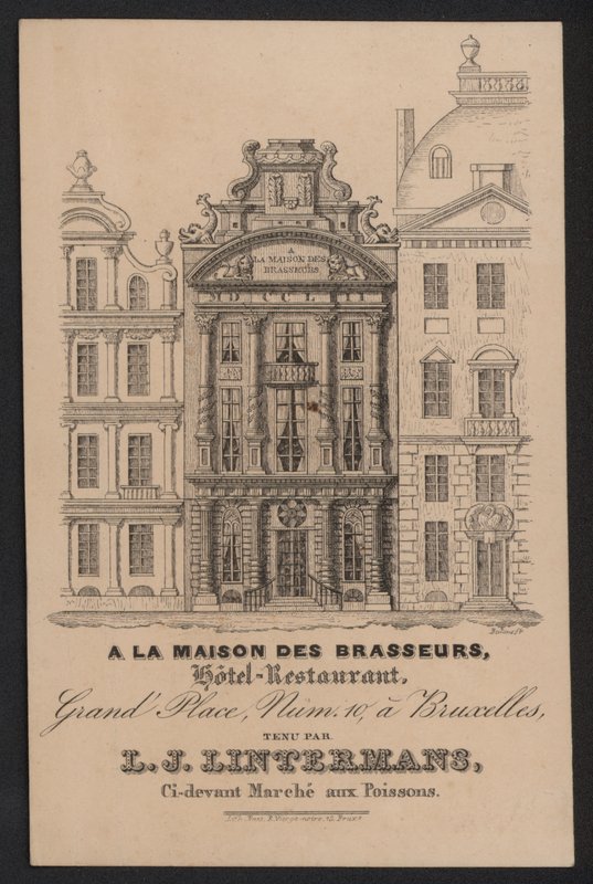 À La Maison Des Brasseurs, Hôtel Restaurant, Bruxelles, L J Lintermans (gravure) - European School