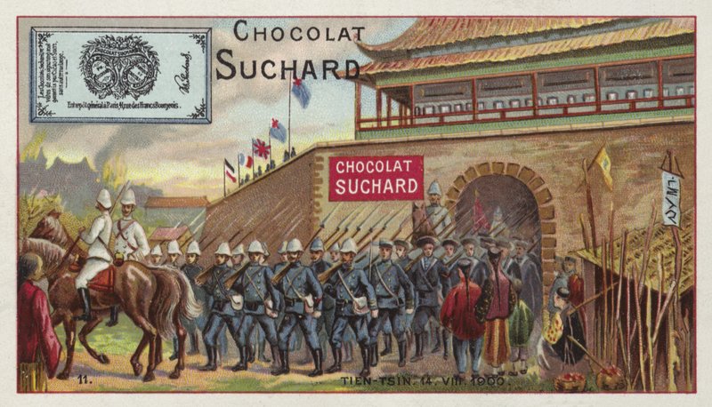 Troupes alliées marchant hors de Tianjin, Chine, Révolte des Boxers, 1900 - European School