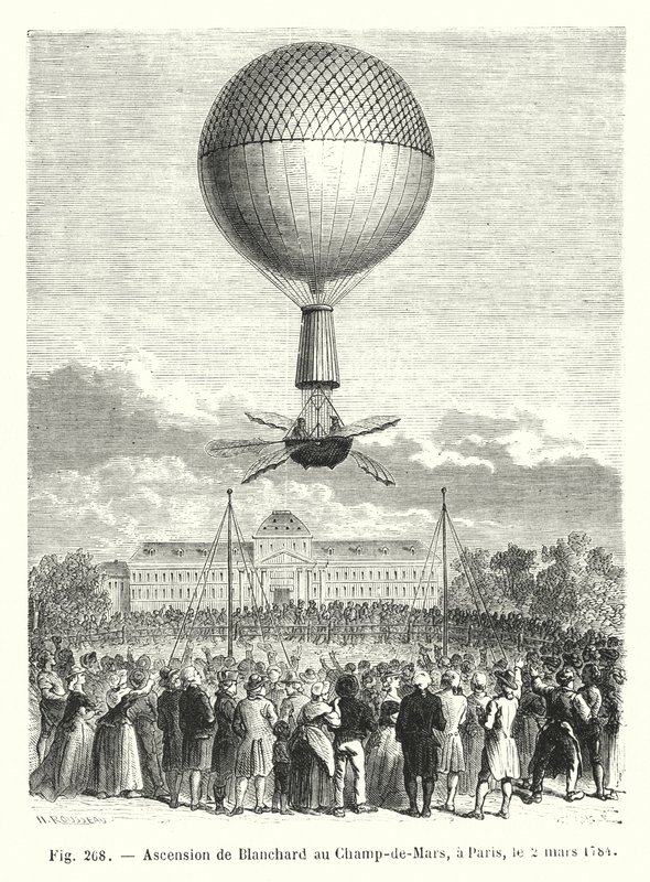 Ascension de Blanchard au Champ-de-Mars, à Paris, le 2 mars 1784 - European School