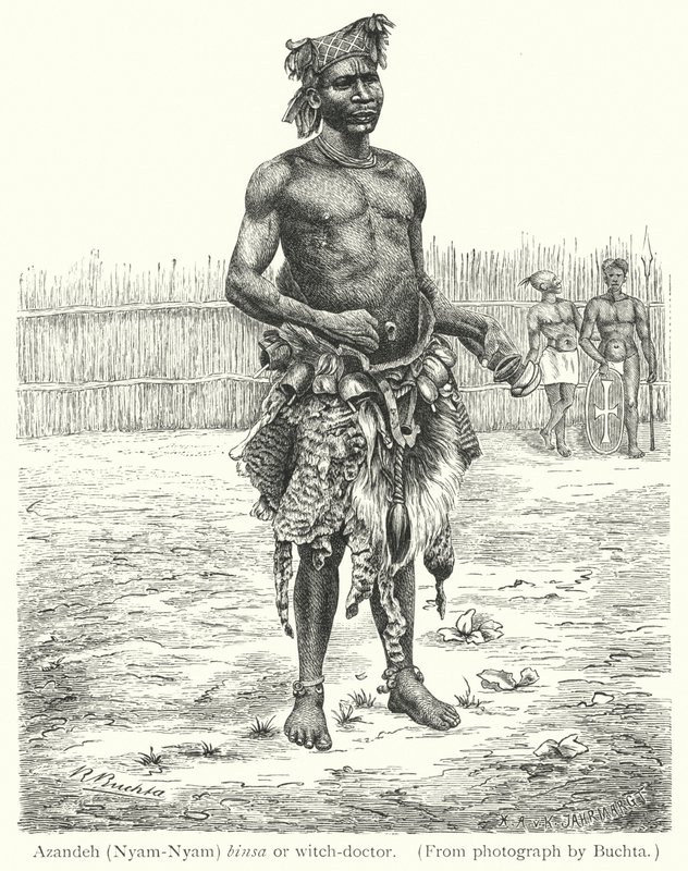 Azandeh (Nyam-Nyam) binsa ou sorcier (gravure) - European School