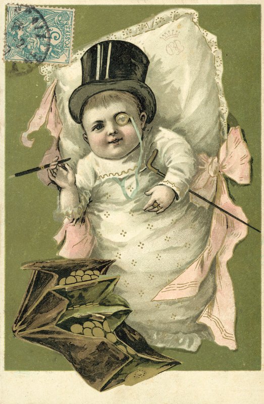 Bébé portant un haut-de-forme et un monocle - European School