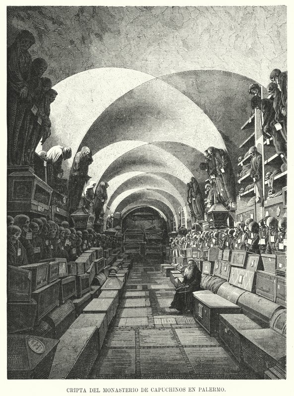 Catacombes du monastère des Capucins, Palerme, Sicile, Italie (lithographie) - European School