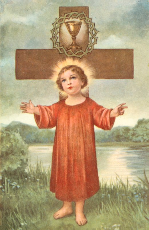 Enfant Jésus, croix, couronne d