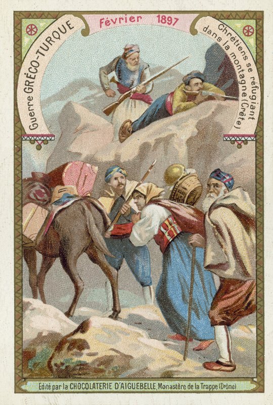 Chrétiens cherchant refuge dans les montagnes de Crète, Guerre gréco-turque, février 1897 - European School