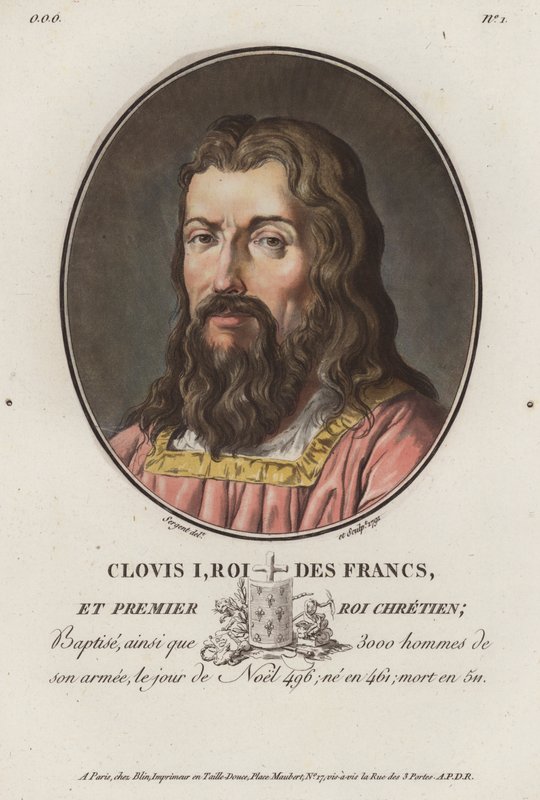 Clovis Ier, roi des Francs (gravure en couleur) - European School