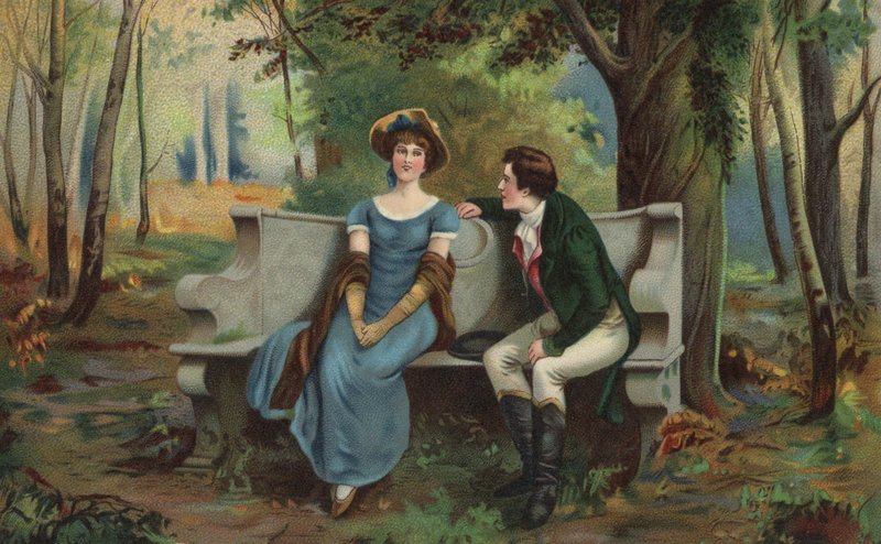Couple sur un banc (lithographie couleur) - European School