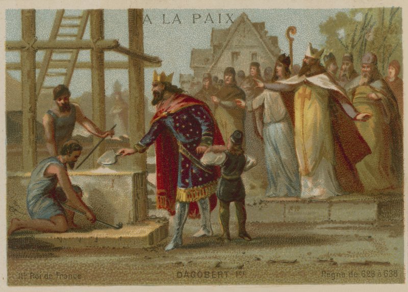 Dagobert Ier, roi des Francs, débutant la construction de la basilique de Saint-Denis, France - European School