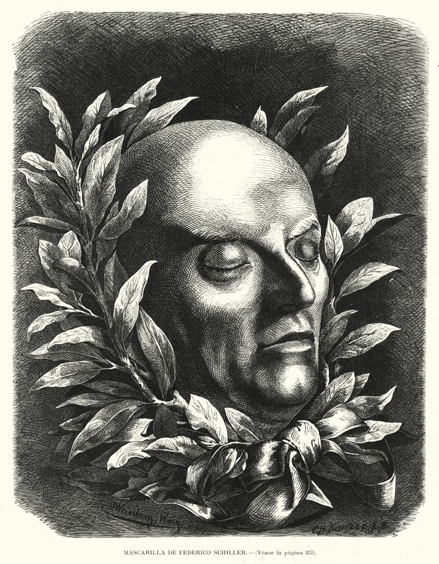 Masque mortuaire du poète allemand Friedrich Schiller (lithographie) - European School
