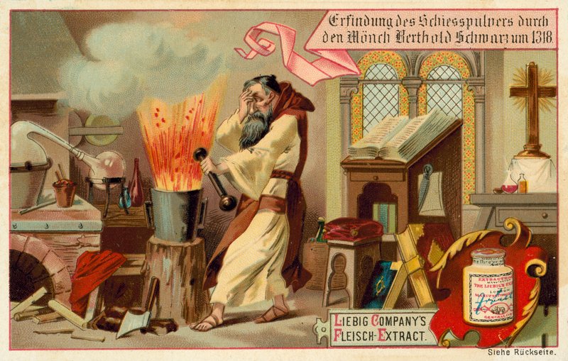 Découverte de la poudre à canon par le moine Berthold Schwarz - European School