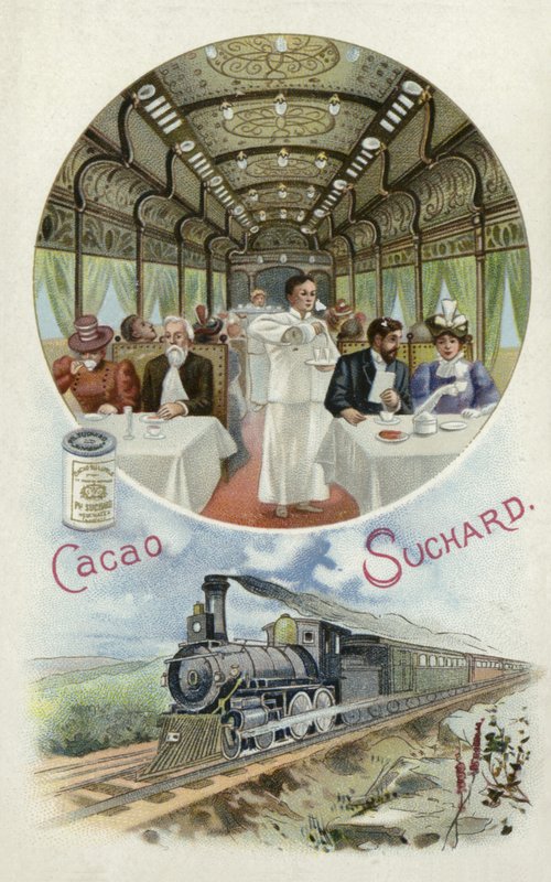 Boire du cacao Suchard dans le wagon-restaurant d