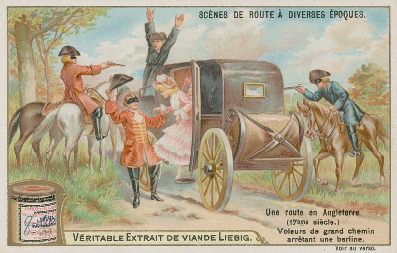 Carrosse anglais du XVIIe siècle attaqué par des bandits de grand chemin - European School