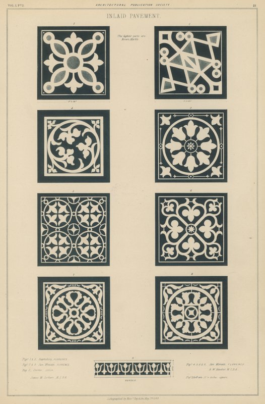 Exemples de pavements incrustés du Baptistère et de l