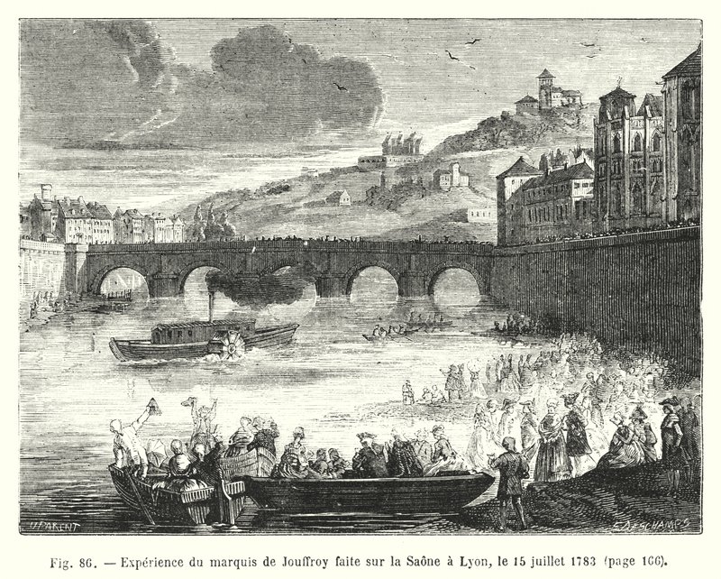 Expérience du marquis de Jouffroy faite sur la Saône à Lyon, le 15 juillet 1783 - European School