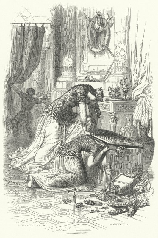 Frédégonde, reine de Chilpéric Ier, tentant de tuer sa fille Rigunth, 589 - European School