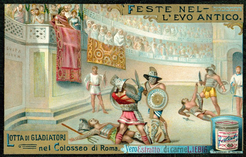 Combat de gladiateurs dans le Colisée, Rome (chromolithographie) - European School