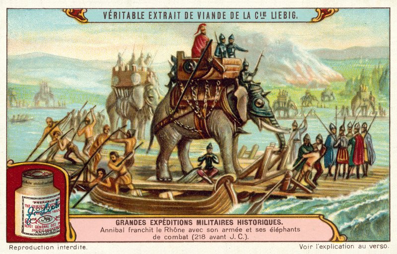 Hannibal traversant le Rhône avec son armée et ses éléphants, 218 av. J.-C. - European School