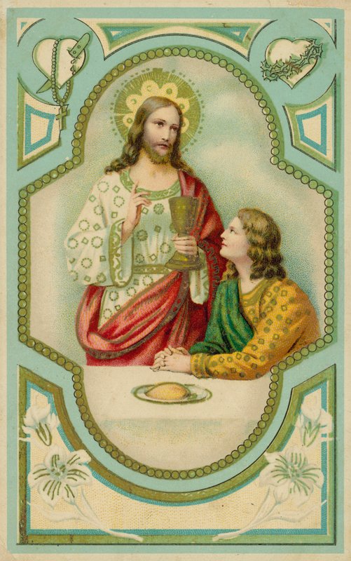 Jésus-Christ bénissant un homme communiant (chromolitho) - European School