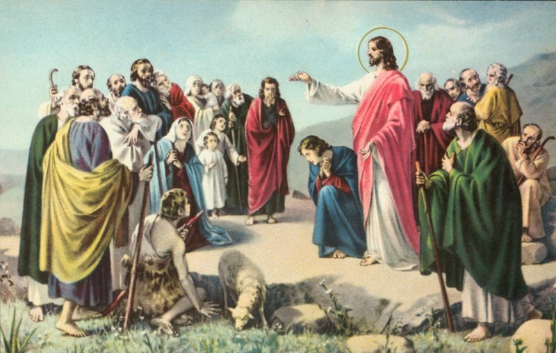 Jésus-Christ prononçant le Sermon sur la Montagne (lithographie couleur) - European School