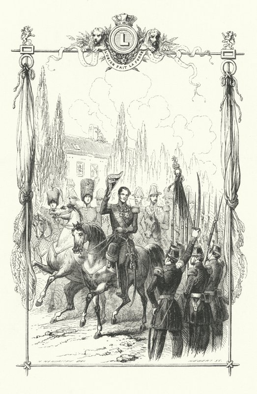 Le roi Léopold Ier, le duc de Brabant et le comte de Flandre passant en revue une parade militaire, Belgique - European School