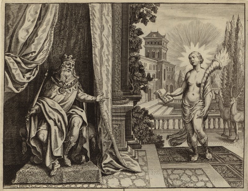 Le roi Salomon composant le Cantique des Cantiques en extase (gravure) - European School