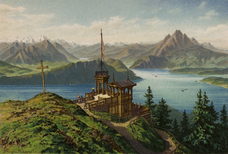 Lac des Quatre-Cantons : Rigi-Kanzeli (lithographie en couleur) - European School