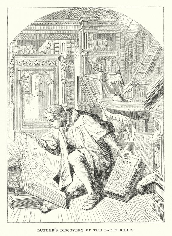Découverte de la Bible latine par Luther (gravure) - European School