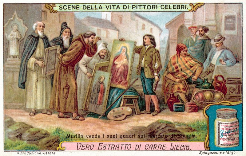 Murillo vendant ses peintures sur le marché de Séville - European School