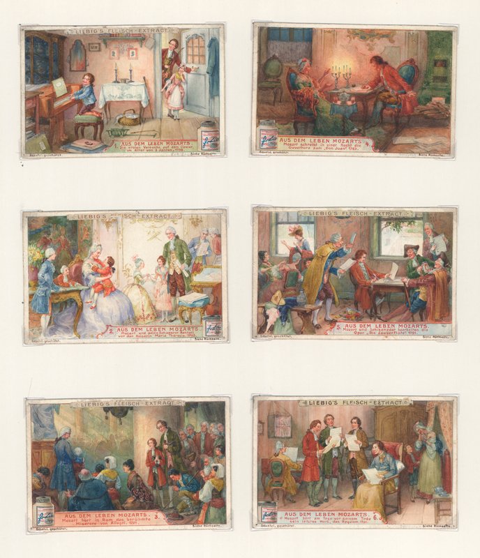 Œuvre originale pour un ensemble de cartes Liebig : La Vie de Mozart - European School
