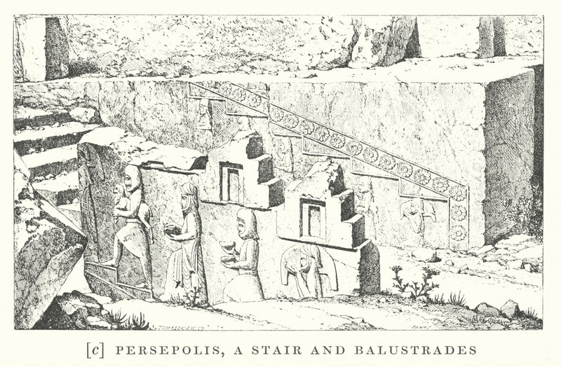 Persépolis, un escalier et des balustrades (litho) - European School