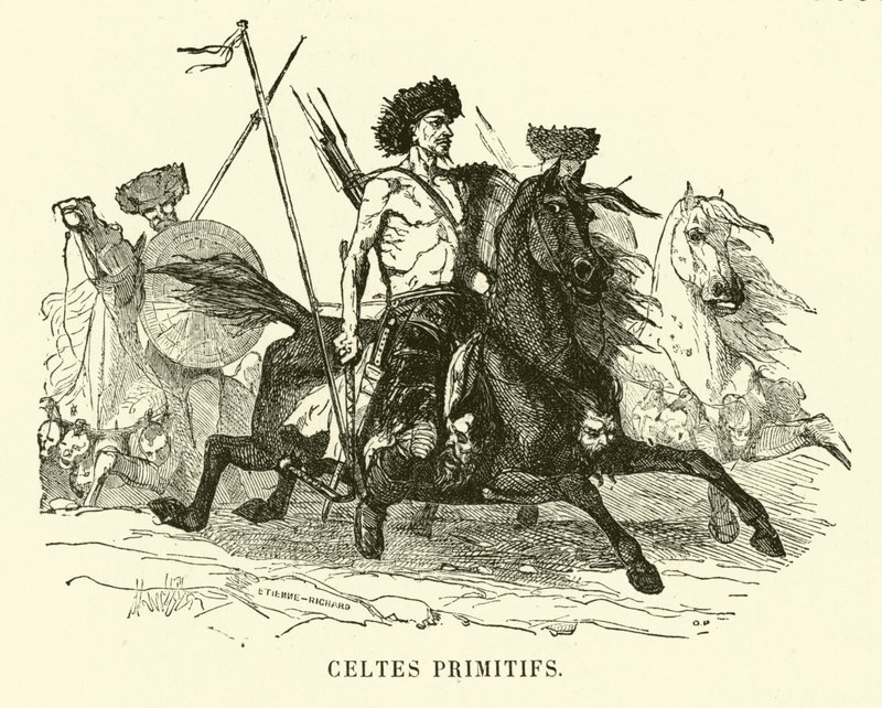 Guerriers celtiques primitifs (gravure) - European School