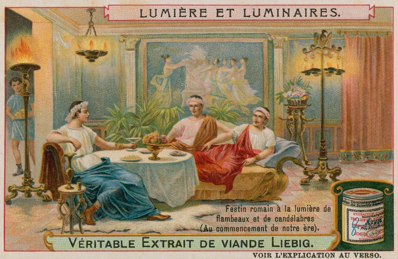 Festin romain avec des torches flamboyantes et des candélabres - European School