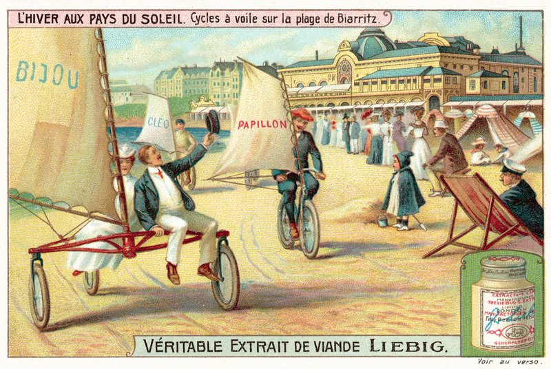 Char à voile sur la plage de Biarritz (chromolithographie) - European School